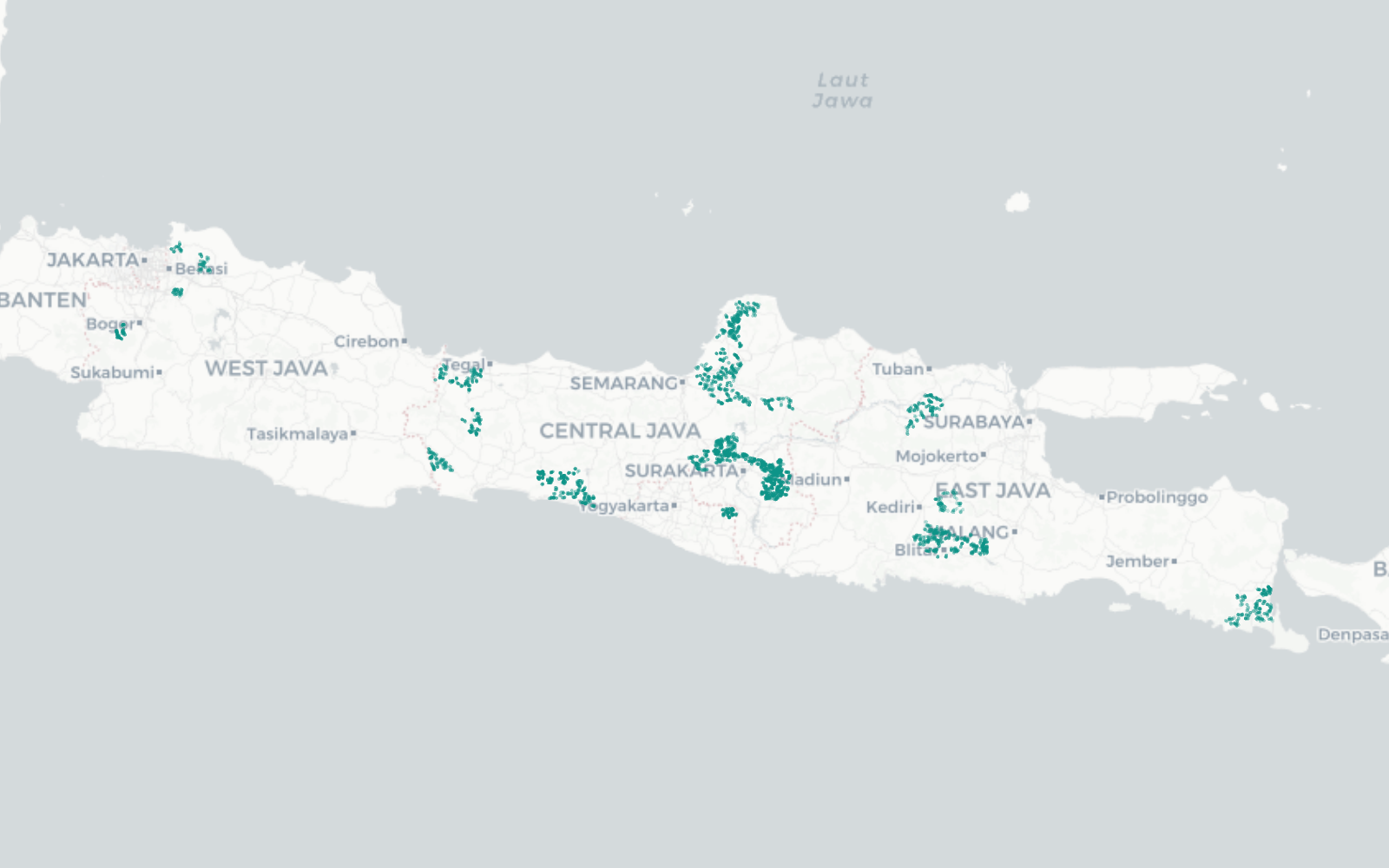Fiber network planning coverage map across major Indonesian islands