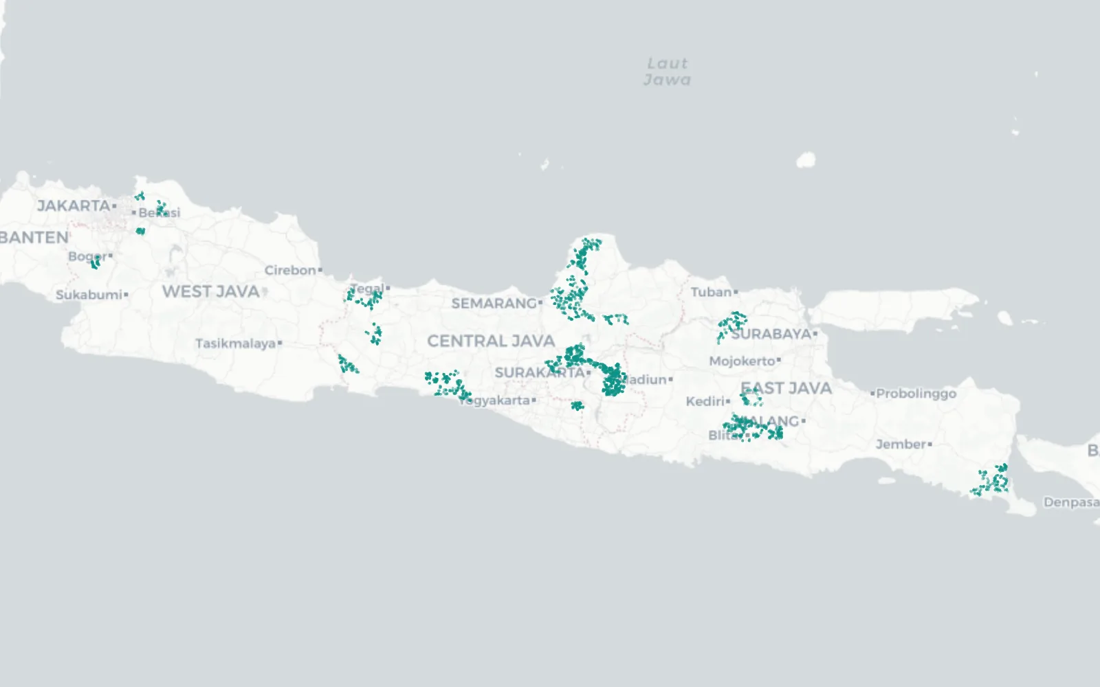 Fiber network planning coverage map across major Indonesian islands